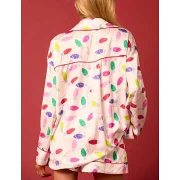 Argeousgor Women Christmas Pajamas Funny Graphic Pjs Set Long Sleeve Button Down Shirt Shorts 2024 Holiday Sleepwear White