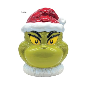 Enesco Dr. Seuss Grinch by Jim Shore Santa Grinch Naughty or Nice Two-Sided Cookie Jar with Lid, Cer...