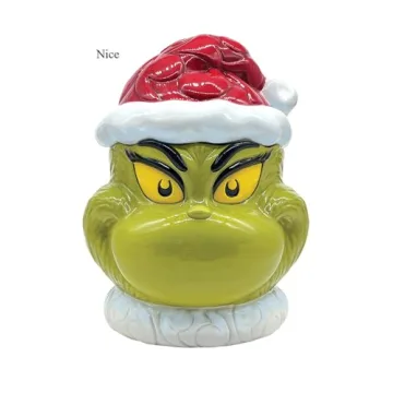 Enesco Dr. Seuss Grinch by Jim Shore Santa Grinch Naughty or Nice Two-Sided Cookie Jar with Lid, Cer...