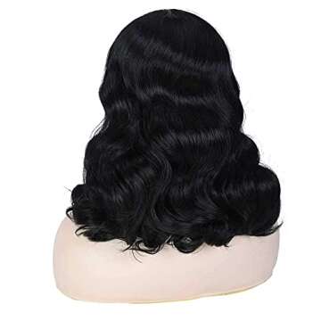G&T Wig Rockabilly Vintage Wigs for Women, Short Black Wig with Bangs, Shoulder Length Heat Resistant Short Curly Bettie Page Wigs for Cosplay & Daily Use