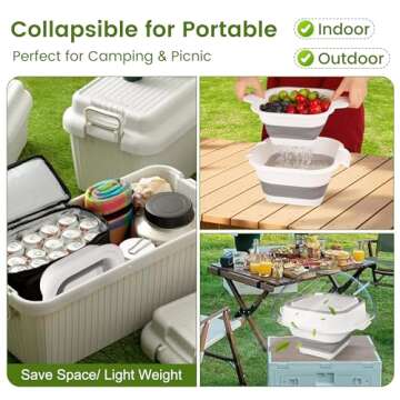 Collapsible Colander Set with Strainer Bowl, 2 in 1 Fruit Washing Basket with Strainer, 5 + 3 QT Plastic Colander for Kitchen, Foldable Double Layered Colander Bowl for Berry, Vegetable, Grey & White