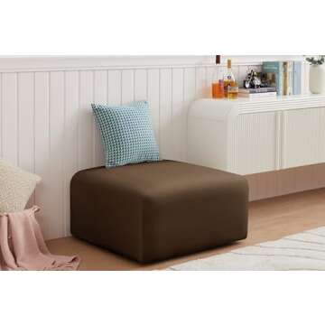 Meridian Furniture 103Brown-Ott Arc Collection Modern | Contemporary Ottoman with Soft Brown Velvet,...