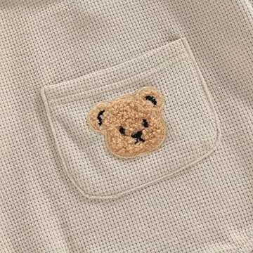 Cute Baby Sweatshirt Romper Waffle Knit Baby Clothes Infant Girl Boy Fall Winter Outfits (Khaki, 12-18 Months)