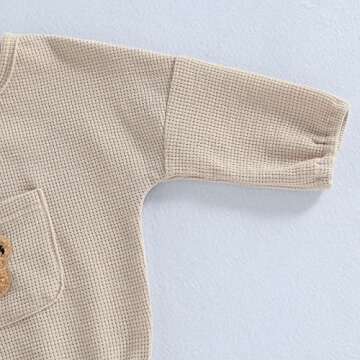 Cute Baby Sweatshirt Romper Waffle Knit Baby Clothes Infant Girl Boy Fall Winter Outfits (Khaki, 12-18 Months)