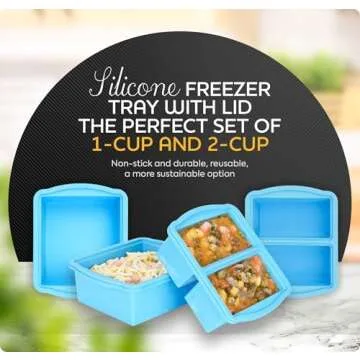 ZIP STANDING Silicone Freezer Trays with Lids, Set of 4 - with 1cup and 2 cup Silicone Freezer Molds for freezing soups, sauces and individual microwave safe