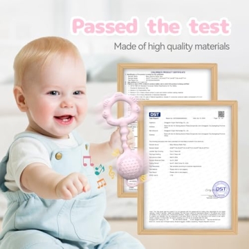 Teething Toys for Babies 6-12 Months, Baby Rattles 0-6 Months, 2-in-1 Rattle and Teether Toy for Soothing Sore Gums and Keeps Little Ones Entertained, Food Grade Silicone, Pink