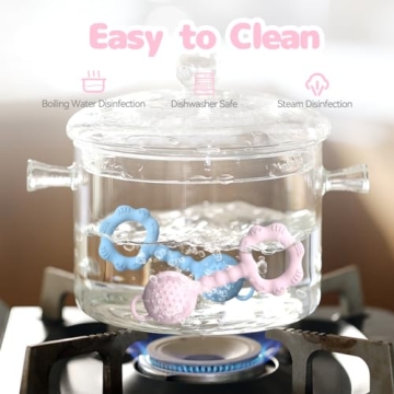 Teething Toys for Babies 6-12 Months, Baby Rattles 0-6 Months, 2-in-1 Rattle and Teether Toy for Soothing Sore Gums and Keeps Little Ones Entertained, Food Grade Silicone, Pink