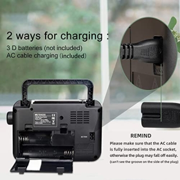 Portable Retekess TR604 AM FM Radio - Battery and Wall