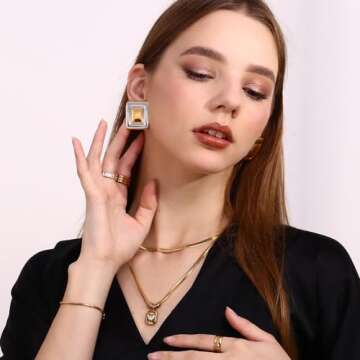 Kokoma Geometric Chunky Earrings for Women Large Square Boho Statement Stud Earrings Thick Dome Earr...