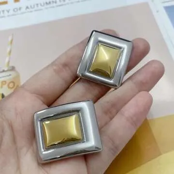 Kokoma Geometric Chunky Earrings for Women Large Square Boho Statement Stud Earrings Thick Dome Earrings Minimalist Ear Jewelry Gifts (S&G)