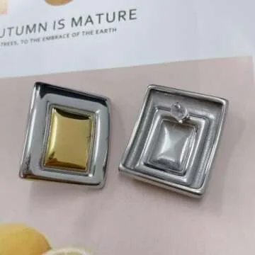 Kokoma Geometric Chunky Earrings for Women Large Square Boho Statement Stud Earrings Thick Dome Earrings Minimalist Ear Jewelry Gifts (S&G)