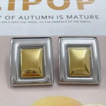 Kokoma Geometric Chunky Earrings for Women Large Square Boho Statement Stud Earrings Thick Dome Earrings Minimalist Ear Jewelry Gifts (S&G)