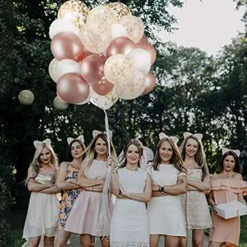 Dandy Decor 60 Pack Rose Gold Balloons + White Balloons + Confetti Balloons w/Ribbon | Rosegold Balloons for Parties | Bridal & Baby Shower Balloon Decorations | Latex Party Balloons | NYE Balloons
