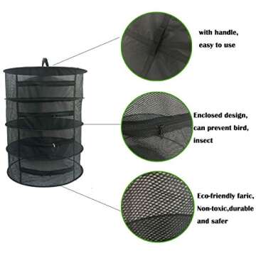 RIOGOO Herb Drying Rack Net 4 Layer Herb Dryer Black Mesh Hanging Dryer Rack with Zipper (31.5"x24")