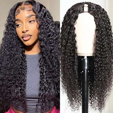 Nadula Hair Curly U Part Human Hair Wig for Black Women, Brazilian Virgin Jerry Curly Hair Glueless Upart Wig No Glue No Sew in Beginner Friendly 150% Density Natural Color (16inch)