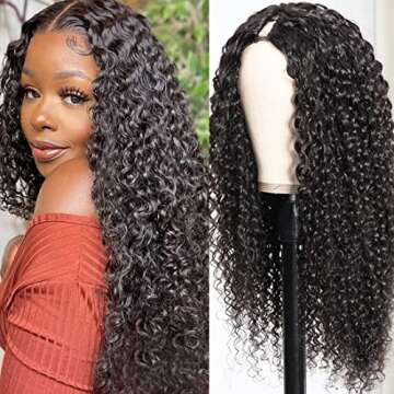 Nadula Hair Curly U Part Human Hair Wig for Black Women, Brazilian Virgin Jerry Curly Hair Glueless Upart Wig No Glue No Sew in Beginner Friendly 150% Density Natural Color (16inch)