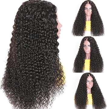 Nadula Hair Curly U Part Human Hair Wig for Black Women, Brazilian Virgin Jerry Curly Hair Glueless Upart Wig No Glue No Sew in Beginner Friendly 150% Density Natural Color (16inch)