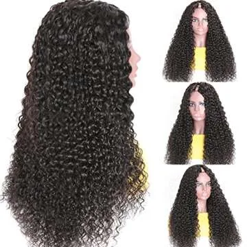 Nadula Hair Curly U Part Human Hair Wig for Black Women, Brazilian Virgin Jerry Curly Hair Glueless Upart Wig No Glue No Sew in Beginner Friendly 150% Density Natural Color (16inch)