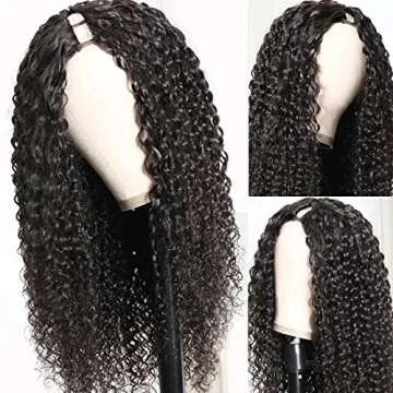 Nadula Hair Curly U Part Human Hair Wig for Black Women, Brazilian Virgin Jerry Curly Hair Glueless Upart Wig No Glue No Sew in Beginner Friendly 150% Density Natural Color (16inch)