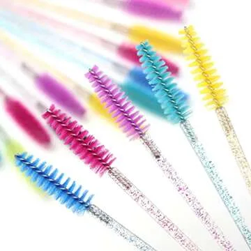 SenRocc 300pcs Eyelash Extension Disposable Eyebrow Brush Mascara Wand Applicator Spoolers Micro Glitter Eye Lashes Cosmetic Brushes Set Makeup Tools（MIX）