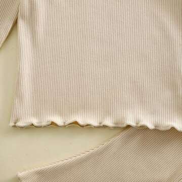 Kupretty Baby Girl Clothes Fall Solid Ribbed Knit Ruffle T-Shirt Tee & Flare Pants Set Toddler Bell-bottoms Outfit (Beige, 3-4T)