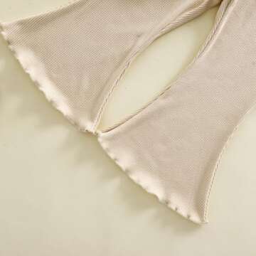 Kupretty Baby Girl Clothes Fall Solid Ribbed Knit Ruffle T-Shirt Tee & Flare Pants Set Toddler Bell-bottoms Outfit (Beige, 3-4T)