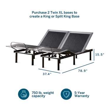Lucid L150 Adjustable Base – Bed Frame with Head and Foot Incline – Wireless Remote Control – ...