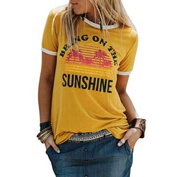 Enmeng Womens Bring On The Sunshine Printed T-Shirt Causal Christian Graphic Tees (S, Colour)