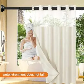 Haryaers Matte Black Shower Curtain Rod, 40-76 Inches No Drilling Adjustable Tension Curtain Rods for Bathroom, Stainless Steel Metal Spring, 1 Inch Diameter, Anti-Slip, No Rust