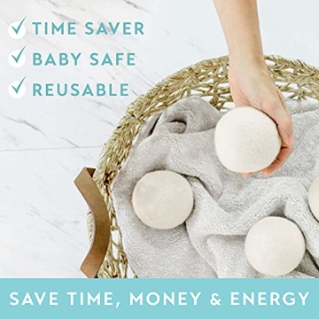 Wool Dryer Balls 6-Pack XL Size Natural Fabric Softener