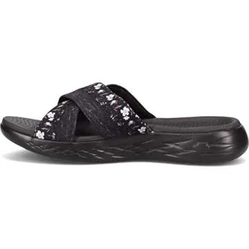 Skechers Women's On The Go 600 - Blooms Flip-Flop, Black/Grey, 9 M US