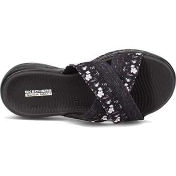 Skechers Women's On The Go 600 - Blooms Flip-Flop, Black/Grey, 9 M US