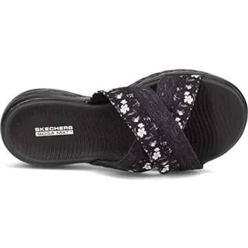 Skechers Women's On The Go 600 - Blooms Flip-Flop, Black/Grey, 9 M US