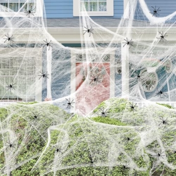 Halloween Spider Web Decorations with Fake Spiders