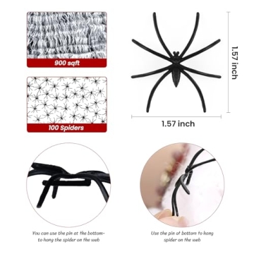 Halloween Spider Web Decorations with Fake Spiders