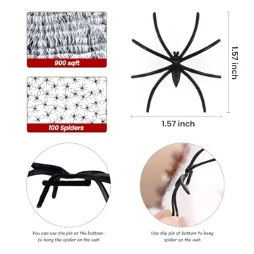 Halloween Spider Web Decorations with Fake Spiders
