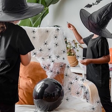Halloween Spider Web Decorations with Fake Spiders