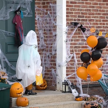 Halloween Spider Web Decorations with Fake Spiders
