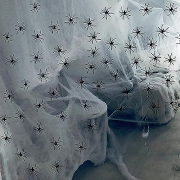 Halloween Spider Web Decorations with Fake Spiders