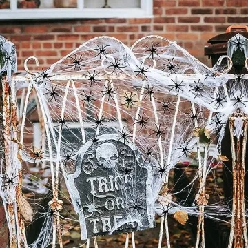 Halloween Spider Web Decorations with Fake Spiders