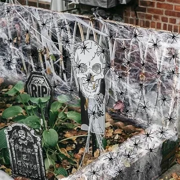 Halloween Spider Web Decorations with Fake Spiders