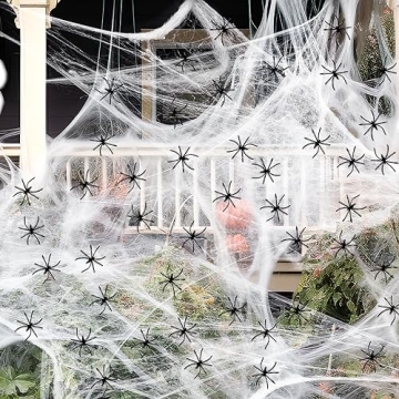 Halloween Spider Web Decorations with Fake Spiders