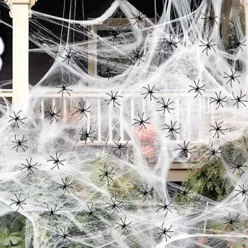 Halloween Spider Web Decorations with Fake Spiders