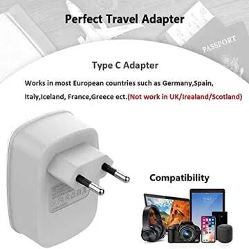 European Travel Plug Adapter 2 Pack, TESSAN International Power Outlet Adaptor with 2 USB, Type C Charger from USA to Most of Europe EU Spain Iceland Germany France Italy Israel