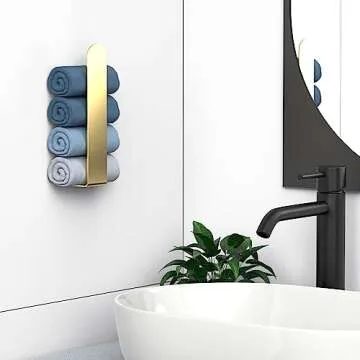 HUFEEOH Adhesive Hand Towel Holder, Kitchen Towel Holder Towel Bars Wall Mounted, Stainless Steel Bath Towel Holder for Bathroom Hotel Kitchen (8 inch, Gold)