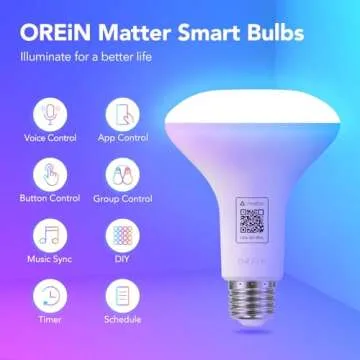 OREiN Matter Smart Light Bulb BR30 RGBTW 4Pack - 650LM, Voice Enabled, Energy Efficient