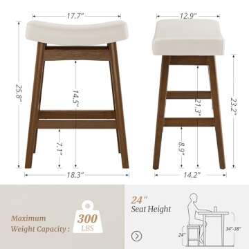 Cozyman Bar Stools Set of 4, Barstools with Sturdy Wood Legs, Saddle Seat Counter Height Bar Stools ...