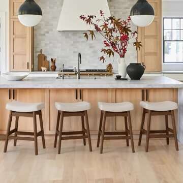 Cozyman Bar Stools Set of 4, Barstools with Sturdy Wood Legs, Saddle Seat Counter Height Bar Stools for Kitchen Counter, Bar, Dining, 24 Inch Farmhouse Counter Stools, Antique White