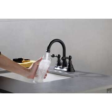 Derengge 2 Handle Oil Rubbed Bronze Bathroom Sink Faucet with Overflow Pop up Drain, 3 Hole Faucet Faucet,360° Swivel Spout 4 Inch Centerset Lavatory Faucet,F-4501-NB