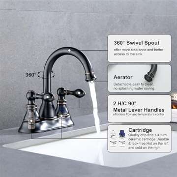 Derengge 2 Handle Oil Rubbed Bronze Bathroom Sink Faucet with Overflow Pop up Drain, 3 Hole Faucet Faucet,360° Swivel Spout 4 Inch Centerset Lavatory Faucet,F-4501-NB